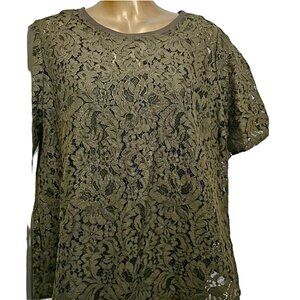 Chicos dark green gold lace top w/ tank top size 1